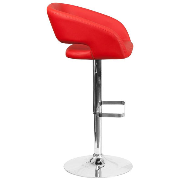 Contemporary Red Vinyl Adjustable Height Barstool With Rounded Mid-Back And Chrome Base By Flash Furniture | Bar Stools | Modishstore - 2