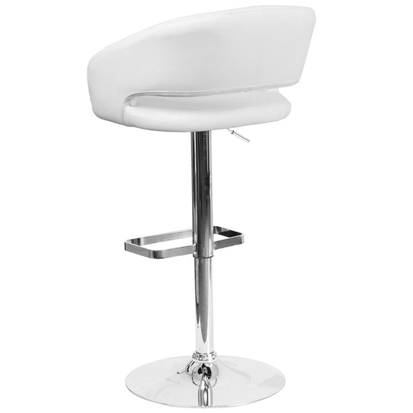 Contemporary White Vinyl Adjustable Height Barstool With Rounded Mid-Back And Chrome Base By Flash Furniture | Bar Stools | Modishstore - 3