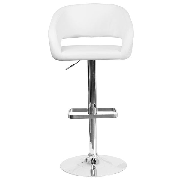 Contemporary White Vinyl Adjustable Height Barstool With Rounded Mid-Back And Chrome Base By Flash Furniture | Bar Stools | Modishstore - 4