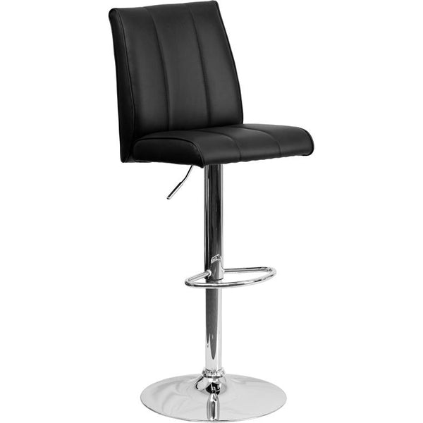Contemporary Black Vinyl Adjustable Height Barstool With Vertical Stitch Panel Back And Chrome Base By Flash Furniture | Bar Stools | Modishstore