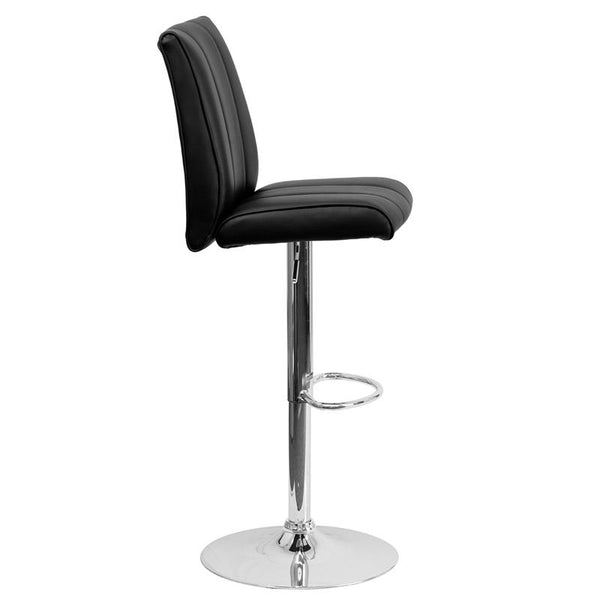 Contemporary Black Vinyl Adjustable Height Barstool With Vertical Stitch Panel Back And Chrome Base By Flash Furniture | Bar Stools | Modishstore - 2