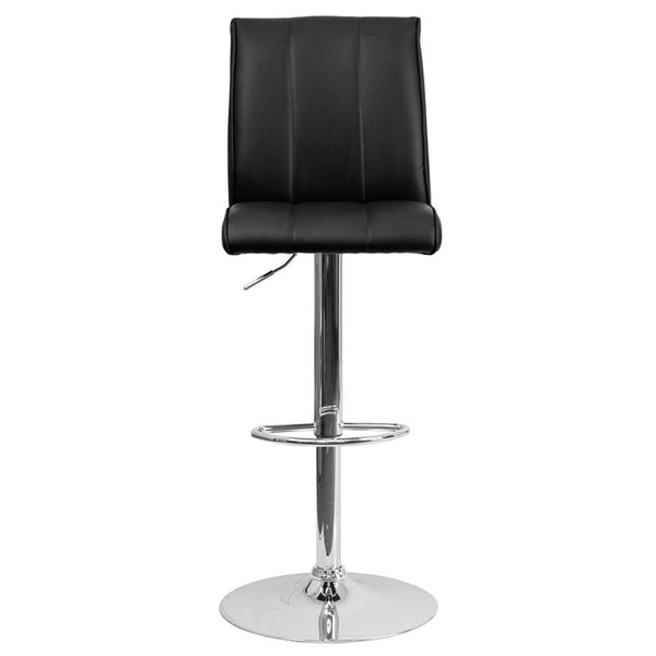Contemporary Black Vinyl Adjustable Height Barstool With Vertical Stitch Panel Back And Chrome Base By Flash Furniture | Bar Stools | Modishstore - 4