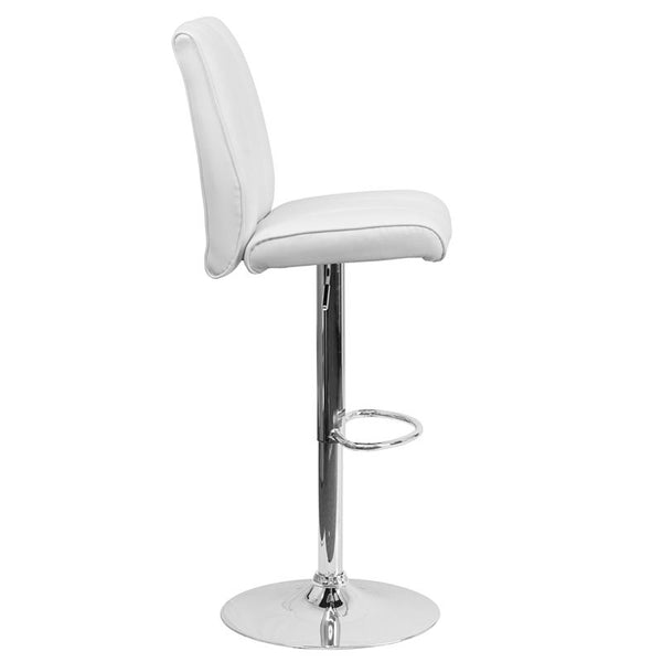 Contemporary White Vinyl Adjustable Height Barstool With Vertical Stitch Panel Back And Chrome Base By Flash Furniture | Bar Stools | Modishstore - 2