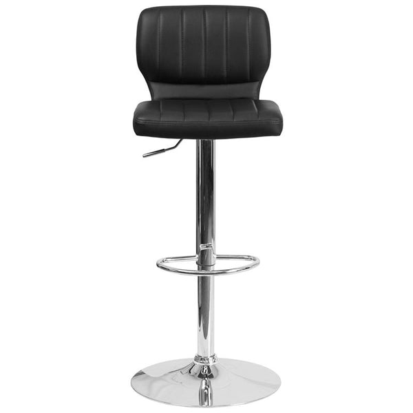 Contemporary Black Vinyl Adjustable Height Barstool With Vertical Stitch Back And Chrome Base By Flash Furniture | Bar Stools | Modishstore - 4