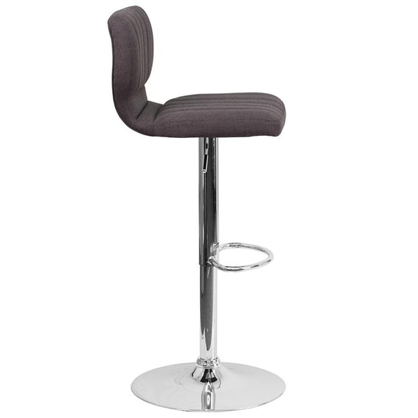 Contemporary Charcoal Fabric Adjustable Height Barstool With Vertical Stitch Back And Chrome Base By Flash Furniture | Bar Stools | Modishstore - 2