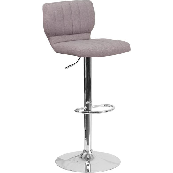 Contemporary Gray Fabric Adjustable Height Barstool With Vertical Stitch Back And Chrome Base By Flash Furniture | Bar Stools | Modishstore