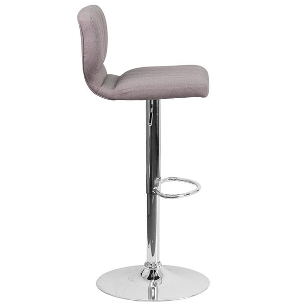 Contemporary Gray Fabric Adjustable Height Barstool With Vertical Stitch Back And Chrome Base By Flash Furniture | Bar Stools | Modishstore - 2