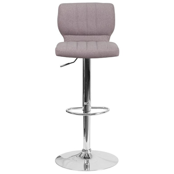 Contemporary Gray Fabric Adjustable Height Barstool With Vertical Stitch Back And Chrome Base By Flash Furniture | Bar Stools | Modishstore - 4