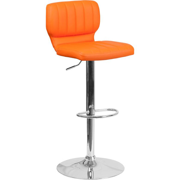 Contemporary Orange Vinyl Adjustable Height Barstool With Vertical Stitch Back And Chrome Base By Flash Furniture | Bar Stools | Modishstore