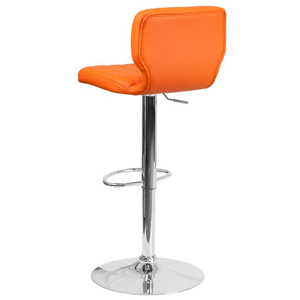 Contemporary Orange Vinyl Adjustable Height Barstool With Vertical Stitch Back And Chrome Base By Flash Furniture | Bar Stools | Modishstore - 3