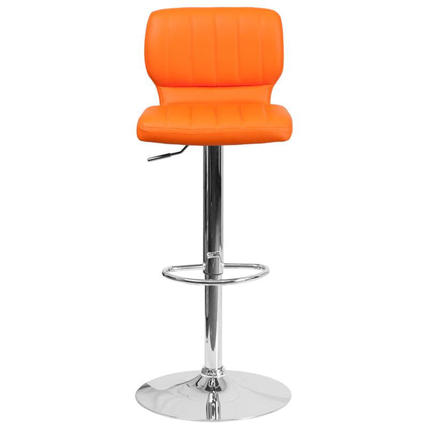 Contemporary Orange Vinyl Adjustable Height Barstool With Vertical Stitch Back And Chrome Base By Flash Furniture | Bar Stools | Modishstore - 4
