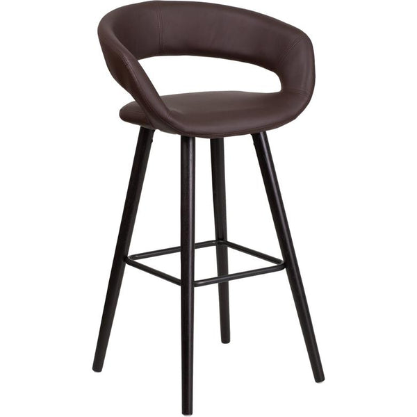 Brynn Series 29'' High Contemporary Cappuccino Wood Barstool In Brown Vinyl By Flash Furniture | Bar Stools | Modishstore
