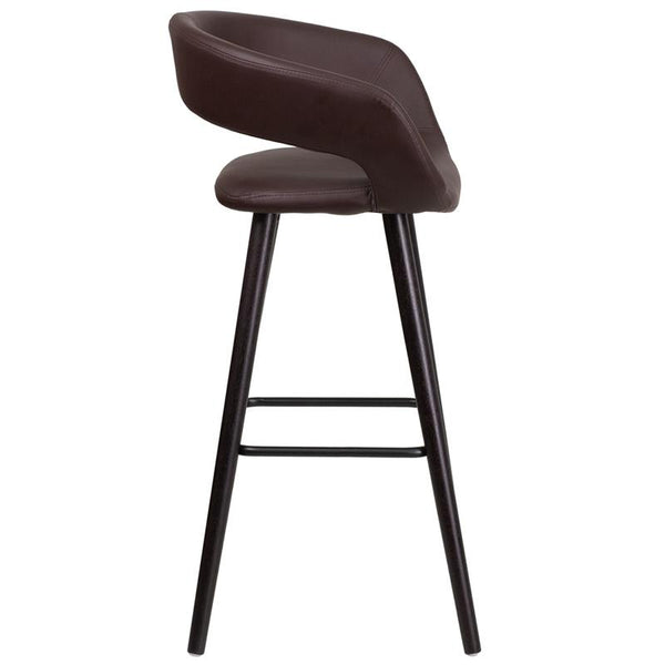 Brynn Series 29'' High Contemporary Cappuccino Wood Barstool In Brown Vinyl By Flash Furniture | Bar Stools | Modishstore - 2