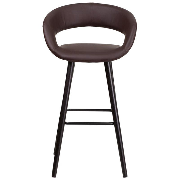Brynn Series 29'' High Contemporary Cappuccino Wood Barstool In Brown Vinyl By Flash Furniture | Bar Stools | Modishstore - 4