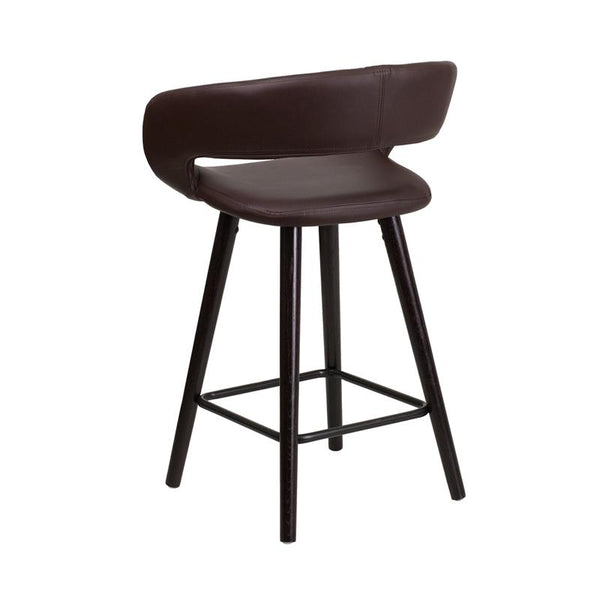 Brynn Series 23.75'' High Contemporary Cappuccino Wood Counter Height Stool In Brown Vinyl By Flash Furniture | Bar Stools | Modishstore - 3