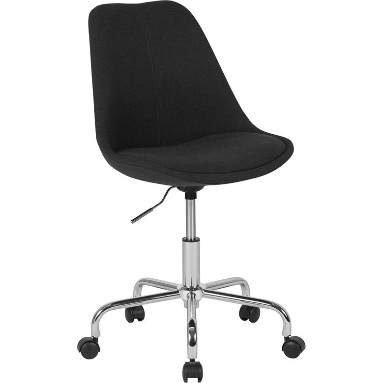 Aurora Series Mid-Back Black Fabric Task Office Chair With Pneumatic Lift And Chrome Base By Flash Furniture | Office Chairs | Modishstore