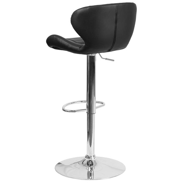 Contemporary Black Vinyl Adjustable Height Barstool With Curved Back And Chrome Base By Flash Furniture | Bar Stools | Modishstore - 3