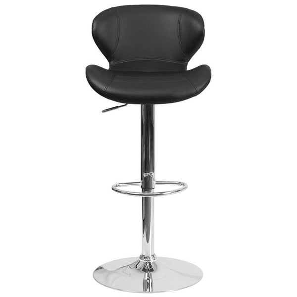 Contemporary Black Vinyl Adjustable Height Barstool With Curved Back And Chrome Base By Flash Furniture | Bar Stools | Modishstore - 4