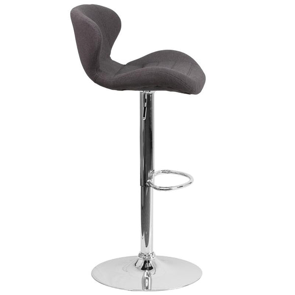 Contemporary Charcoal Fabric Adjustable Height Barstool With Curved Back And Chrome Base By Flash Furniture | Bar Stools | Modishstore - 2