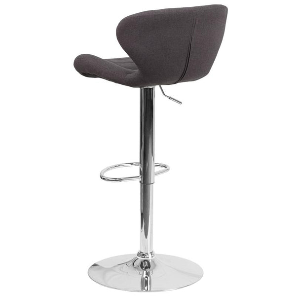 Contemporary Charcoal Fabric Adjustable Height Barstool With Curved Back And Chrome Base By Flash Furniture | Bar Stools | Modishstore - 3