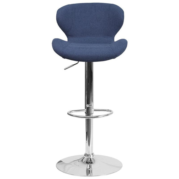 Contemporary Blue Fabric Adjustable Height Barstool With Curved Back And Chrome Base By Flash Furniture | Bar Stools | Modishstore - 4