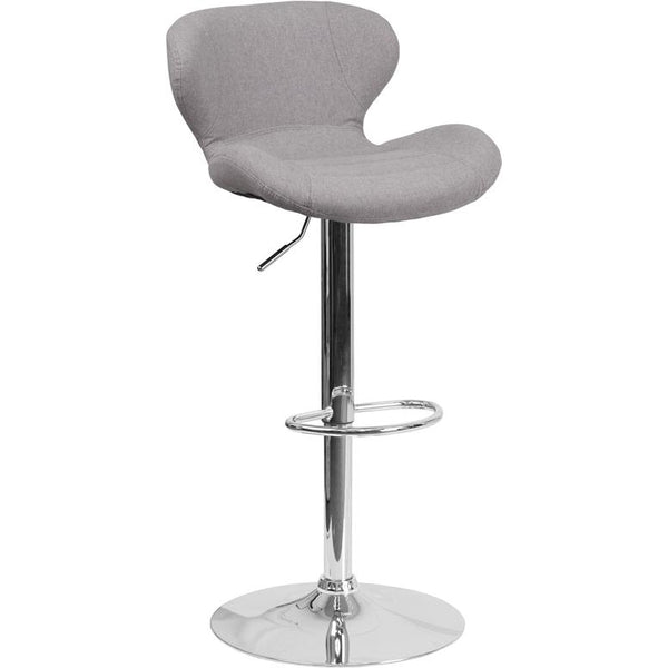 Contemporary Gray Fabric Adjustable Height Barstool With Curved Back And Chrome Base By Flash Furniture | Bar Stools | Modishstore