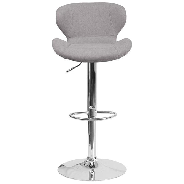 Contemporary Gray Fabric Adjustable Height Barstool With Curved Back And Chrome Base By Flash Furniture | Bar Stools | Modishstore - 4
