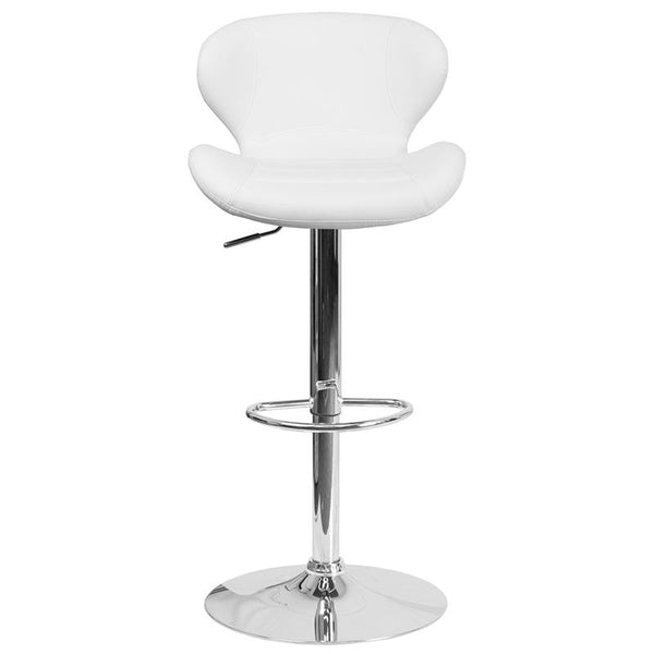 Contemporary White Vinyl Adjustable Height Barstool With Curved Back And Chrome Base By Flash Furniture | Bar Stools | Modishstore - 4
