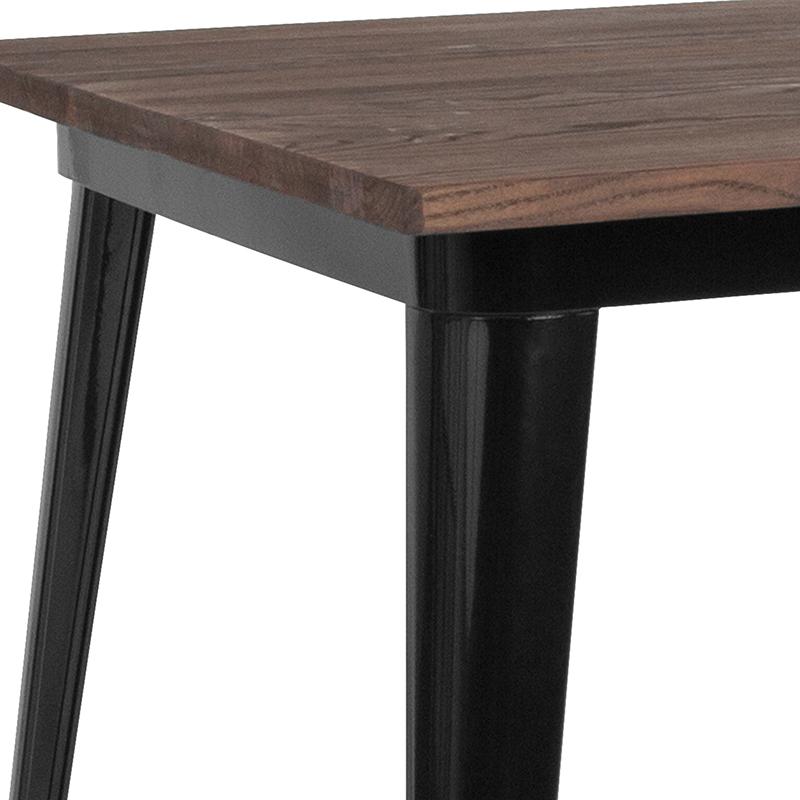 31.5" Square Black Metal Indoor Table With Walnut Rustic Wood Top By Flash Furniture | Dining Tables | Modishstore - 3