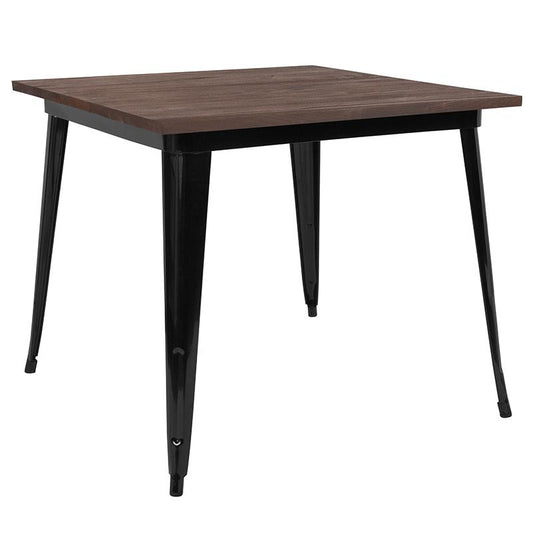 36" Square Black Metal Indoor Table With Walnut Rustic Wood Top By Flash Furniture | Dining Tables | Modishstore
