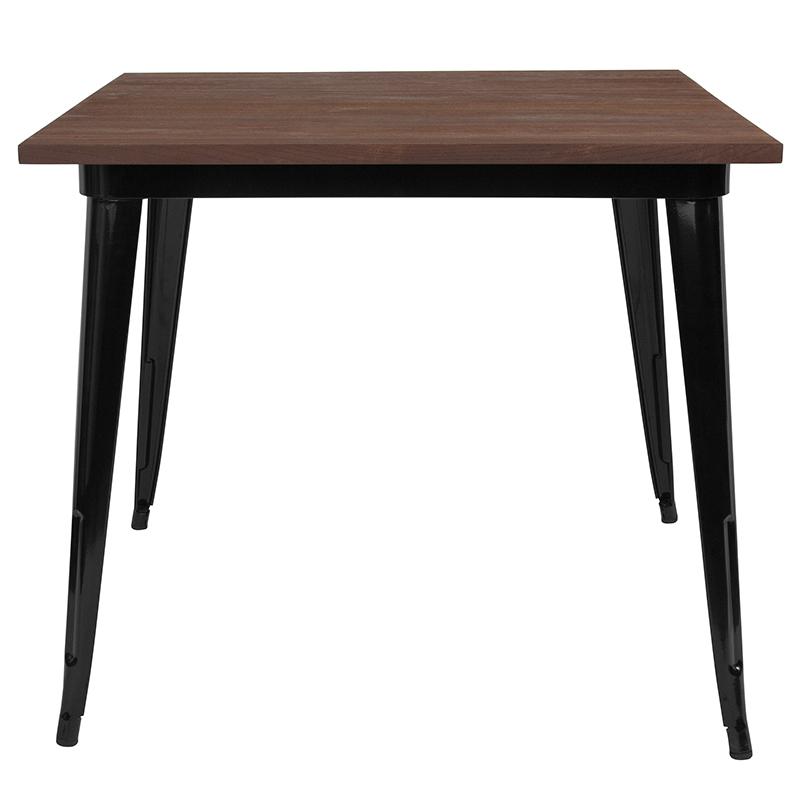 36" Square Black Metal Indoor Table With Walnut Rustic Wood Top By Flash Furniture | Dining Tables | Modishstore - 2