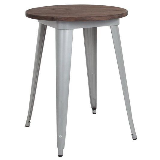 24" Round Silver Metal Indoor Table With Walnut Rustic Wood Top By Flash Furniture | Dining Tables | Modishstore