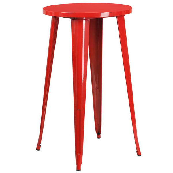 24'' Round Red Metal Indoor-Outdoor Bar Height Table By Flash Furniture | Outdoor Tables | Modishstore