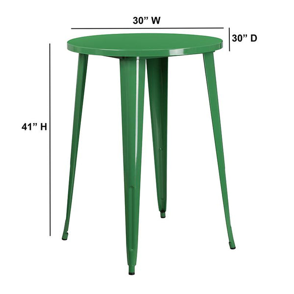 30'' Round Green Metal Indoor-Outdoor Bar Height Table By Flash Furniture | Outdoor Tables | Modishstore - 2