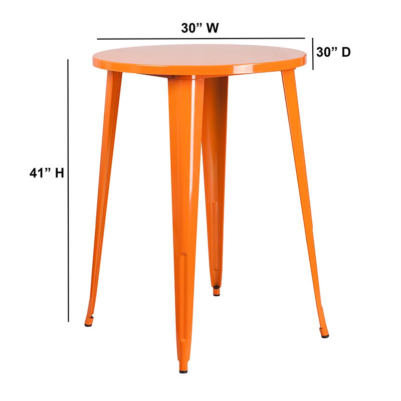 30'' Round Orange Metal Indoor-Outdoor Bar Height Table By Flash Furniture | Outdoor Tables | Modishstore - 2