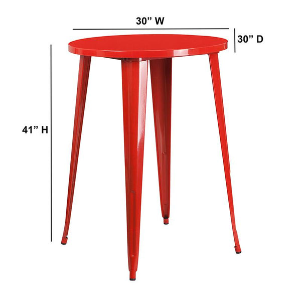 30'' Round Red Metal Indoor-Outdoor Bar Height Table By Flash Furniture | Outdoor Tables | Modishstore - 2