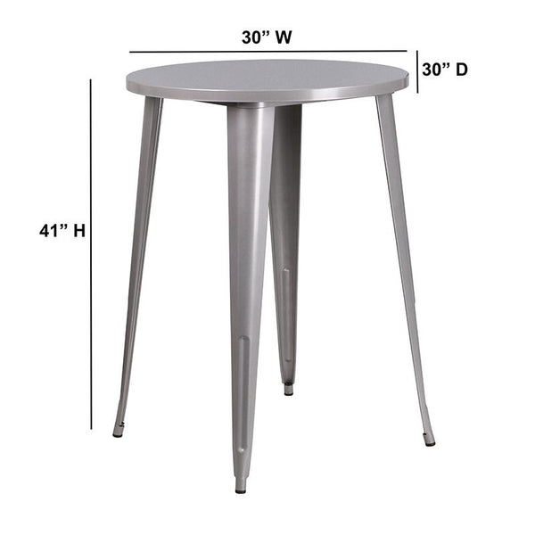 30'' Round Silver Metal Indoor-Outdoor Bar Height Table By Flash Furniture | Outdoor Tables | Modishstore - 2