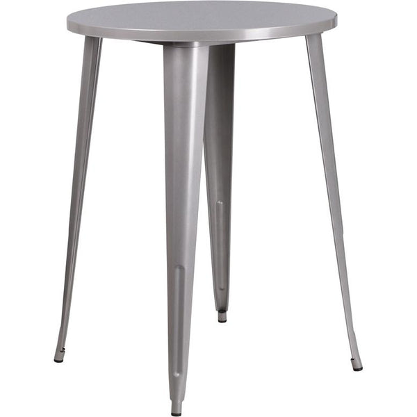 30'' Round Silver Metal Indoor-Outdoor Bar Height Table By Flash Furniture | Outdoor Tables | Modishstore