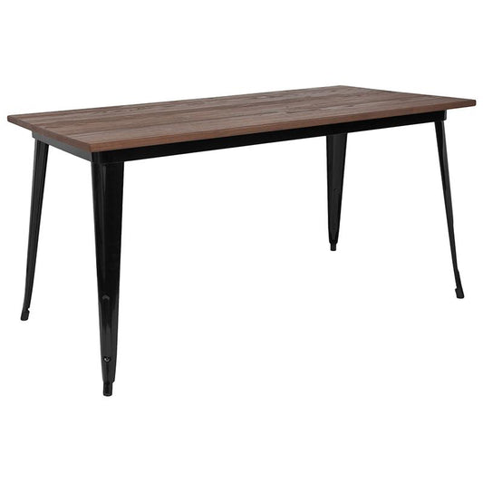 30.25" X 60" Rectangular Black Metal Indoor Table With Walnut Rustic Wood Top By Flash Furniture | Dining Tables | Modishstore