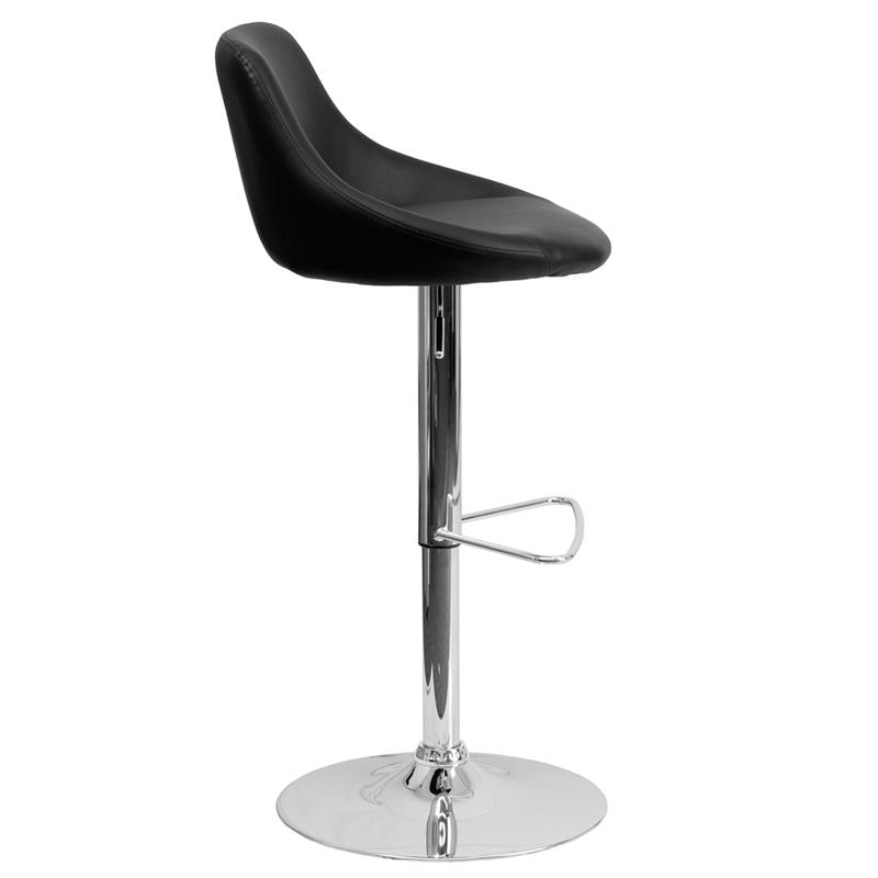 Contemporary Black Vinyl Bucket Seat Adjustable Height Barstool With Chrome Base By Flash Furniture | Bar Stools | Modishstore - 2