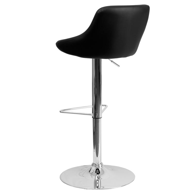Contemporary Black Vinyl Bucket Seat Adjustable Height Barstool With Chrome Base By Flash Furniture | Bar Stools | Modishstore - 3