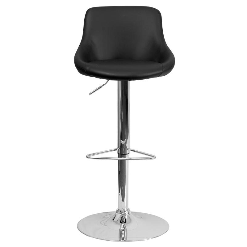 Contemporary Black Vinyl Bucket Seat Adjustable Height Barstool With Chrome Base By Flash Furniture | Bar Stools | Modishstore - 4