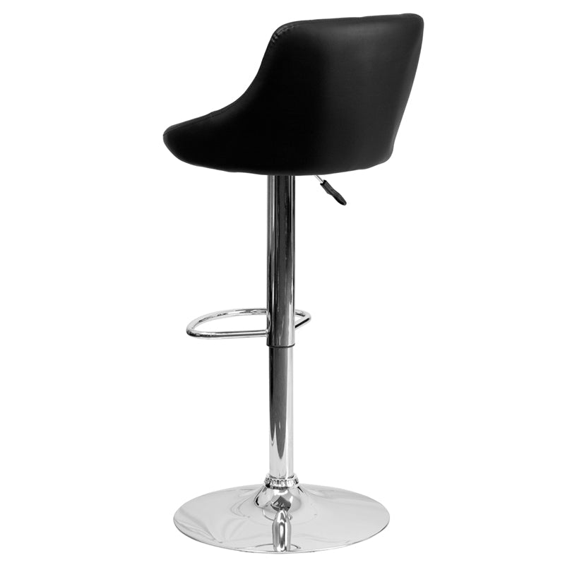 Contemporary Black Vinyl Bucket Seat Adjustable Height Barstool With Diamond Pattern Back And Chrome Base By Flash Furniture | Bar Stools | Modishstore - 3