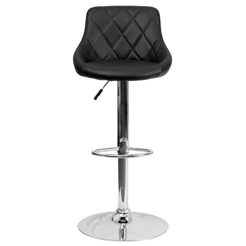Contemporary Black Vinyl Bucket Seat Adjustable Height Barstool With Diamond Pattern Back And Chrome Base By Flash Furniture | Bar Stools | Modishstore - 4