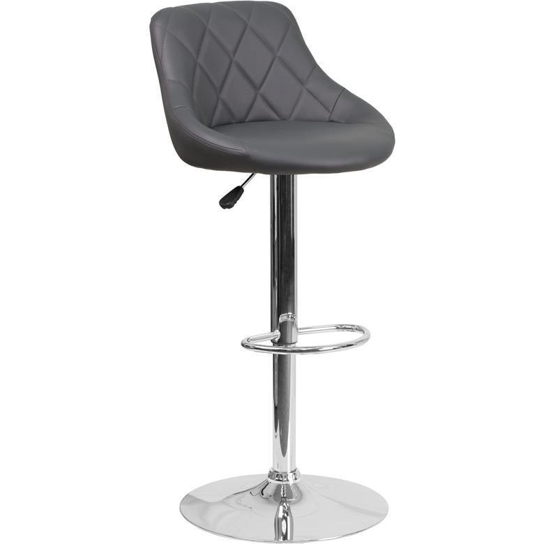 Contemporary Gray Vinyl Bucket Seat Adjustable Height Barstool With Chrome Base By Flash Furniture | Bar Stools | Modishstore
