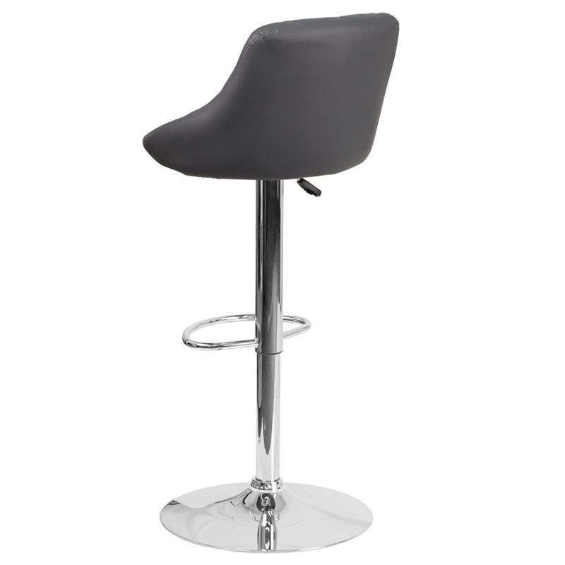 Contemporary Gray Vinyl Bucket Seat Adjustable Height Barstool With Chrome Base By Flash Furniture | Bar Stools | Modishstore - 3
