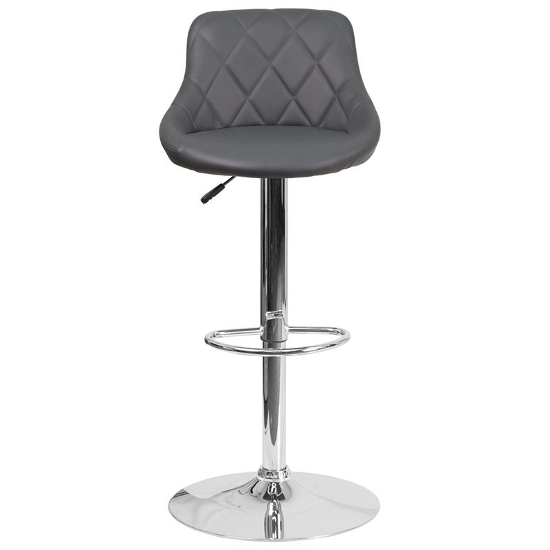 Contemporary Gray Vinyl Bucket Seat Adjustable Height Barstool With Chrome Base By Flash Furniture | Bar Stools | Modishstore - 4