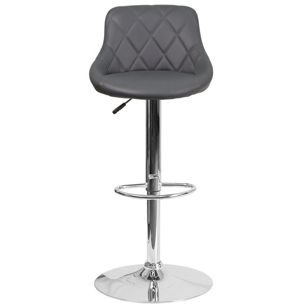 Contemporary Gray Vinyl Bucket Seat Adjustable Height Barstool With Chrome Base By Flash Furniture | Bar Stools | Modishstore - 4