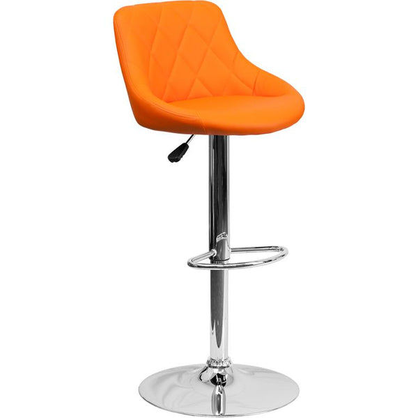 Contemporary Orange Vinyl Bucket Seat Adjustable Height Barstool With Diamond Pattern Back And Chrome Base By Flash Furniture | Bar Stools | Modishstore