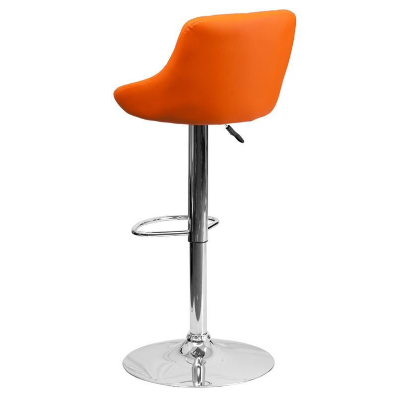 Contemporary Orange Vinyl Bucket Seat Adjustable Height Barstool With Diamond Pattern Back And Chrome Base By Flash Furniture | Bar Stools | Modishstore - 3